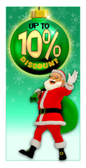 Santa claus Christmas tag announcing discount, 10% off and sale advertisment, customer shop