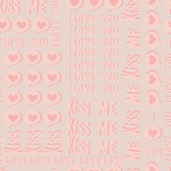vector seamless pattern of hearts and gifts with congratulations declaration of love on Valentine's Day 14 February. Background for invitations, wallpaper, wrapping paper and scrapbooking