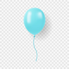 Single Blue Balloon with Ribbon for Party, Birthday, Anniversary, Celebration. Blue Realistic Ballon on Transparent Background. Round Air Ball with String. Isolated Vector Illustration © Toxa2x2