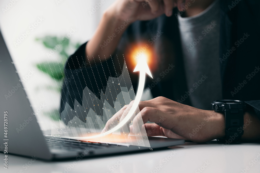 Poster computers are being used by business people to work from home. concepts of technology and business t