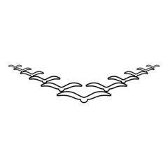 Flock of birds flying in the sky in wedge key Leadership concept Migration silhouette contour outline icon black color vector illustration flat style image