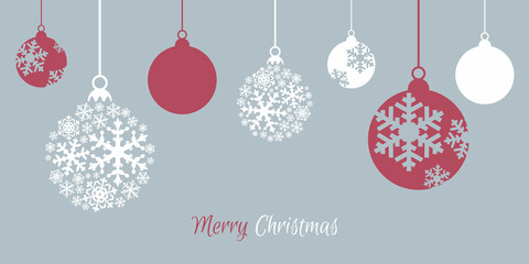 Merry Christmas card with decoratoin hanging ball Vector banner template design