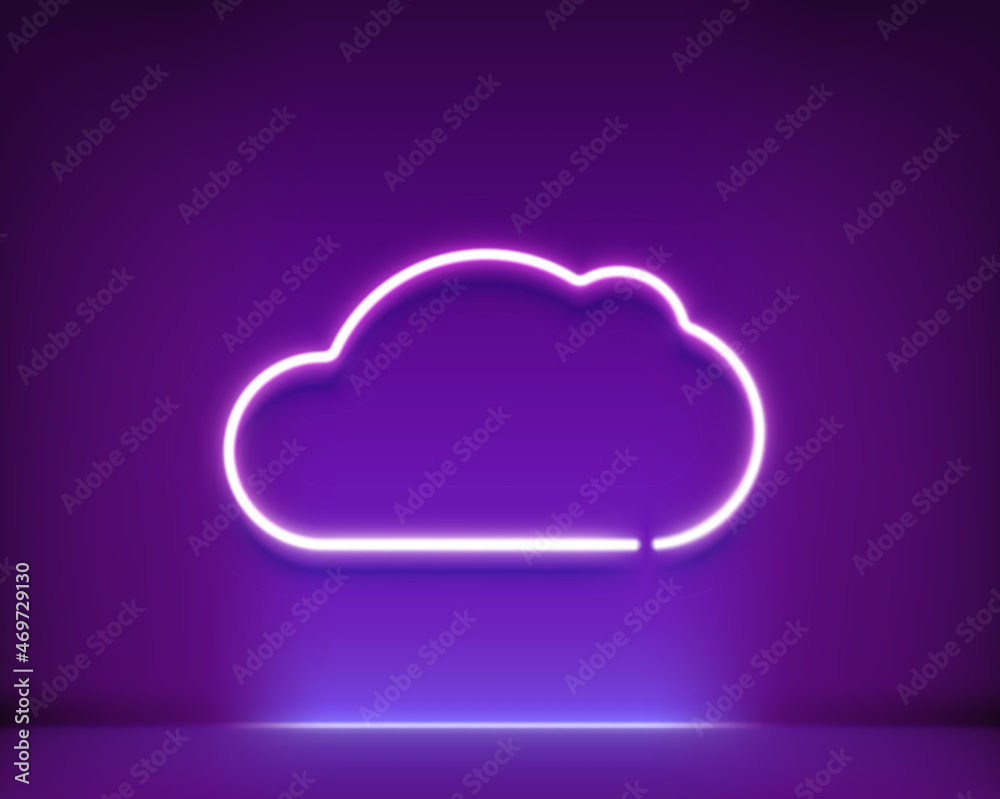 Poster neon glowing cloud in dark interior. frame for a text. 3d style realistic vector illustration