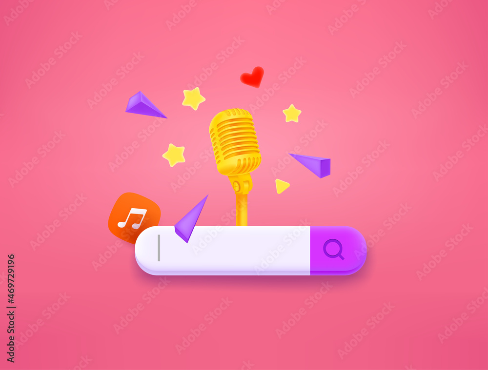 Aufkleber searching for a music concept with search tab. 3d style vector illustration