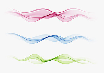 Abstract colored wave set. Colored smoke wave. Transparent color wave. Wavy design, pattern.