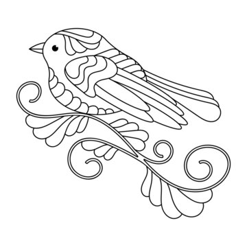 recommend clip art: Coloring page for older children. Birds hand drawn in vintage style. Vector illustration