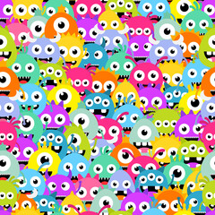 Seamless pattern cartoon cute monsters background. Halloween texture.