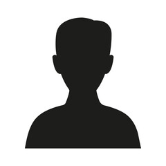 Male silhouette. Person black symbol. Man profile picture illustration. Human avatar. Vector isolated on white.