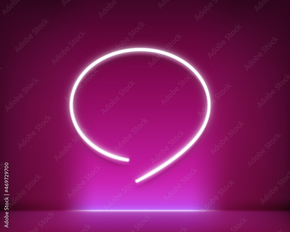Poster neon glowing speech cloud in dark interior. frame for a text. 3d style realistic vector illustration