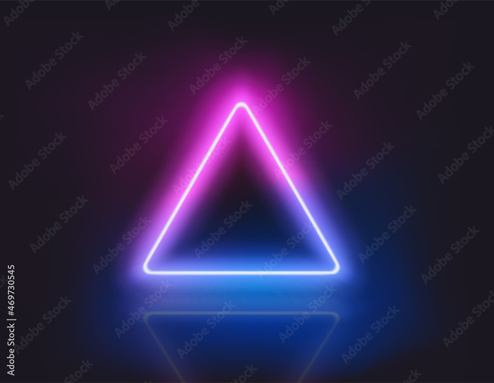 Aufkleber triangle neon glowing frame on dark background. trendy color vivid gradient. template for design