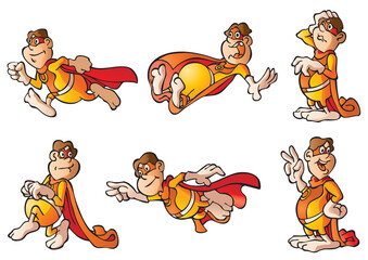 Cartoon superhero  six different positions