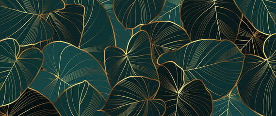 Tropical leaf golden luxury natural background