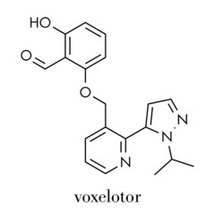Voxelotor sickle cell disease drug molecule. Skeletal formula.