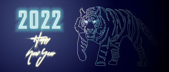 Tiger. The symbol of 2022. Neon3. Happy New Year. Christmas.