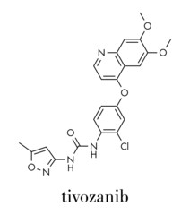 Tivozanib cancer drug molecule. Skeletal formula.