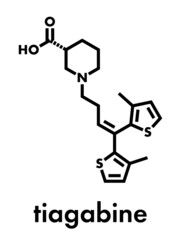 Tiagabine epilepsy drug molecule. Skeletal formula.