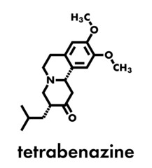 Tetrabenazine hyperkinetic disorder drug molecule. Skeletal formula.