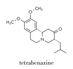 Tetrabenazine hyperkinetic disorder drug molecule. Skeletal formula.