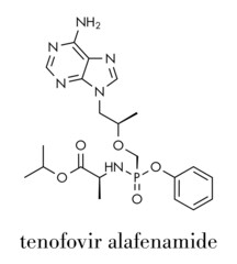 Tenofovir alafenamide antiviral drug molecule (prodrug of tenofovir). Skeletal formula.