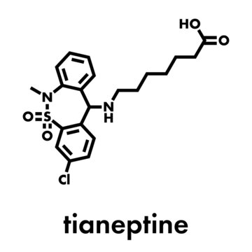 Tianeptine antidepressant drug molecule. Skeletal formula.