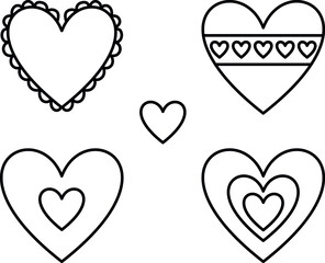 sets of vector graphic hearts in different colours for icons, decor