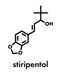 Stiripentol epilepsy drug molecule. Skeletal formula.