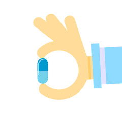 flat design Hand hold Paxlovid capsule antiviral drug pill for anti Corona virus(COVID-19) Isolate background.