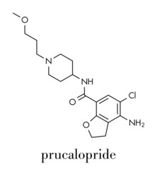 Prucalopride chronic constipation drug molecule. Skeletal formula.