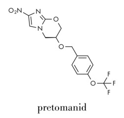 Pretomanid tuberculosis drug molecule. Skeletal formula.