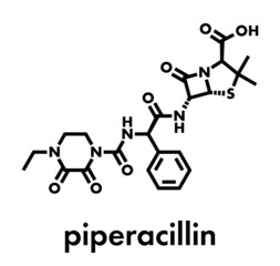 Piperacillin antibiotic drug molecule. Skeletal formula.
