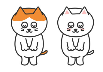 Set of a cat bowing deeply. Vector illustration isolated on white background.