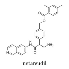 Netarsudil drug molecule. Used in treatment of ocular hypertension and glaucoma. Skeletal formula.
