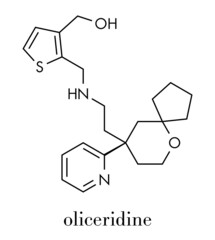 Oliceridine opioid pain drug molecule. Skeletal formula.