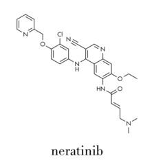 Neratinib breast cancer drug molecule. Skeletal formula.