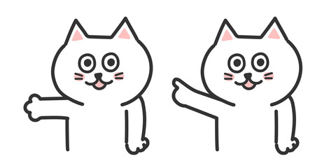 White cats show somebody the way. Vector illustration isolated on white background.
