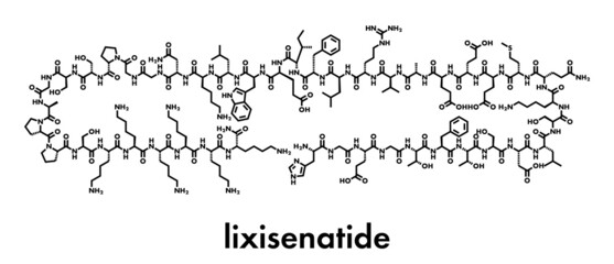 Lixisenatide diabetes drug molecule. Skeletal formula.