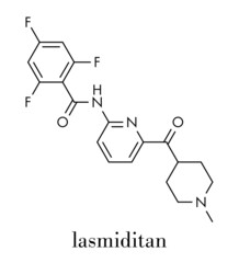 Lasmiditan migraine drug molecule. Skeletal formula.