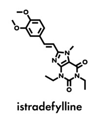 Fototapeta premium Istradefylline Parkinson's disease drug molecule. Skeletal formula.