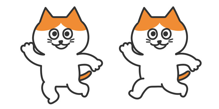 Set of red tabby and white cat waving his hand with delight. Vector illustration isolated on white background.