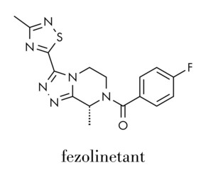 Fezolinetant drug molecule (NK3 receptor inhibitor). Skeletal formula.