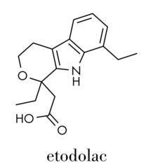 Etodolac NSAID drug molecule. Skeletal formula.