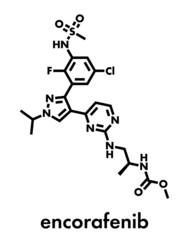 Encorafenib melanoma drug molecule. Skeletal formula.