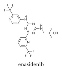 Enasidenib cancer drug molecule (IDH2 inhibitor). Skeletal formula.