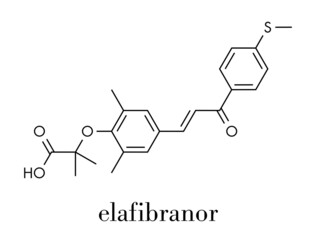 Elafibranor drug molecule. Skeletal formula.
