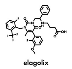 Elagolix drug molecule (gonadotropin-releasing hormone receptor antagonist). Skeletal formula.