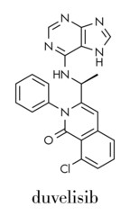 Duvelisib cancer drug molecule (phosphoinositide 3-kinase inhibitor). Skeletal formula.