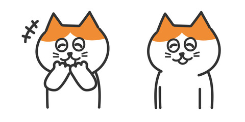 Set of laughing cartoon tabby cats. Vector illustration isolated on white background.