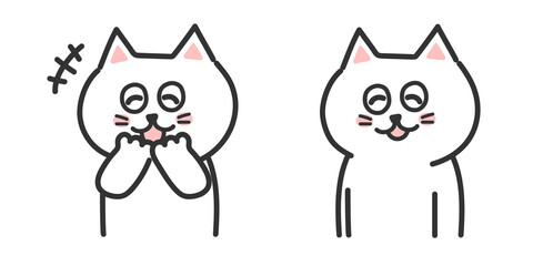 Set of laughing white cats. Vector illustration isolated on white background.