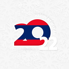 Happy New Year 2022 for Laos on snowflake background.
