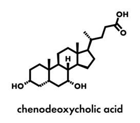 Chenodeoxycholic acid drug molecule. Skeletal formula.